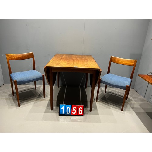 1056 - Arne vodder style teak drop leaf table dining table + 2 danish chairs by troeds