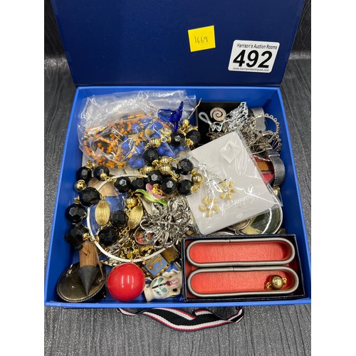 492 - 2 boxes assorted costume jewellery inc pearl necklaces etc