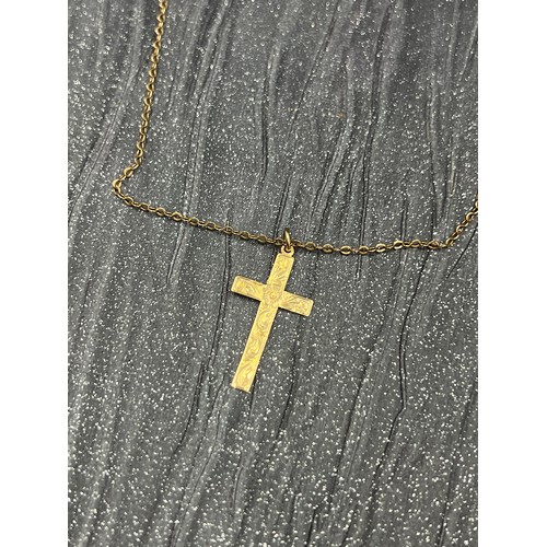 509 - 9ct gold cross + chain  2.5g total