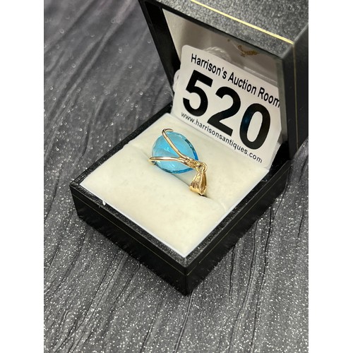 520 - 9ct gold pearshape blue stone pendant 2.9g gross