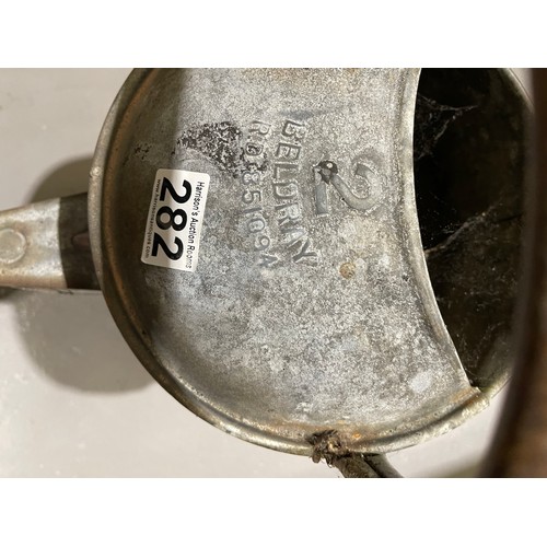 282 - Victorian coaching lamp + galvanized watering can + 2 buckets