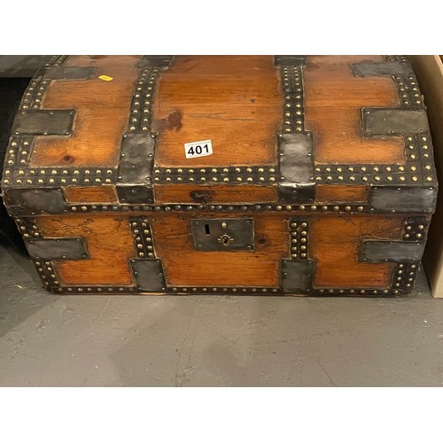 401 - Vintage wooden trunk with metal + stud surrounds