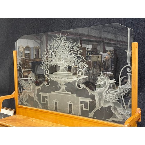 990A - Large etched glass display settle with passage of time dragons rare find