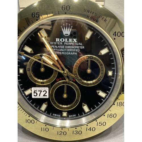 572 - Rolex dealer wall clock. Gold and Black oyster perpetual