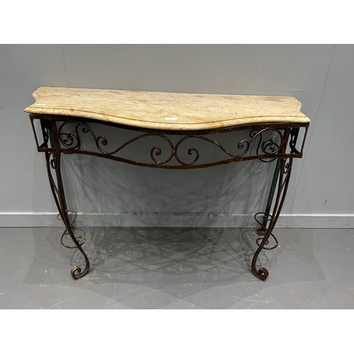 745I - French wrought iron marble top console table