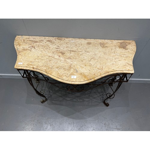 745I - French wrought iron marble top console table