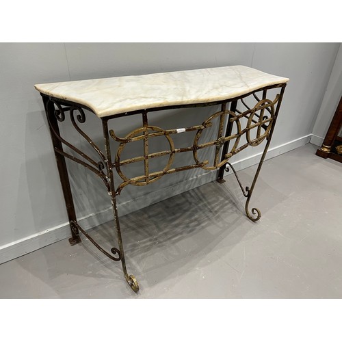 955L - Rustic wrought iron marble top table