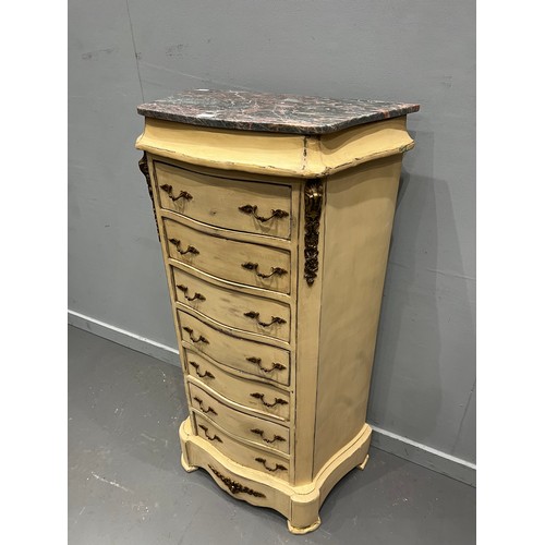 955U - French marble top tall chest of drawers with gilt ormolu mounting