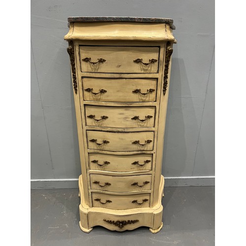 955U - French marble top tall chest of drawers with gilt ormolu mounting