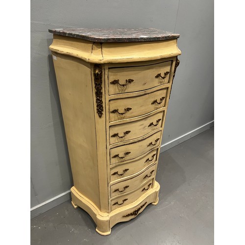 955U - French marble top tall chest of drawers with gilt ormolu mounting