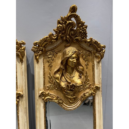 955V - Superb pair of french gilt his and hers mirrors