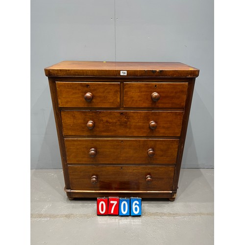 706 - Victorian mahogany 2 over 3 chest of drawers