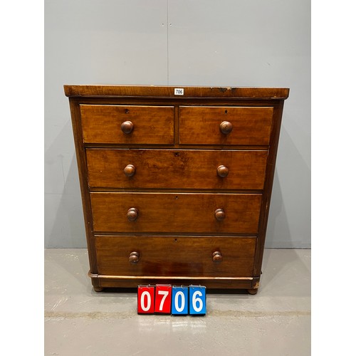 706 - Victorian mahogany 2 over 3 chest of drawers