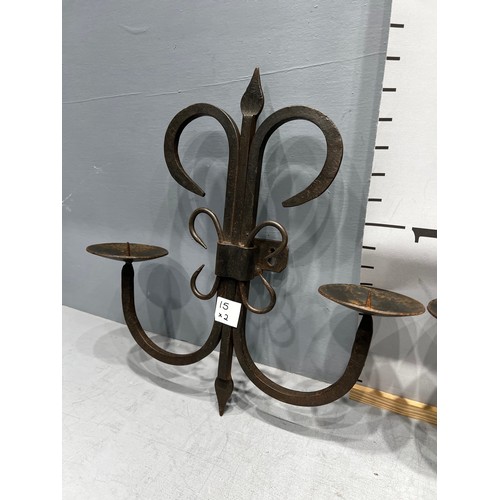 15 - Pair wrought iron wall candle sconces