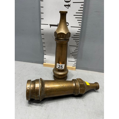 25 - 2 Heavy brass NCB fire hose tops