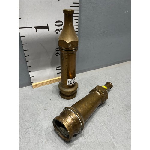 25 - 2 Heavy brass NCB fire hose tops