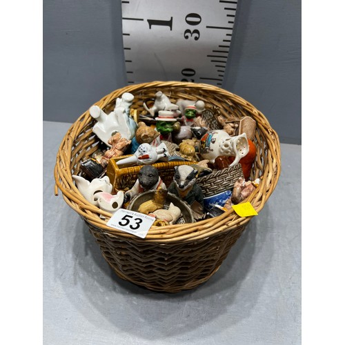 53 - Basket collectable figures wade whimsies etc