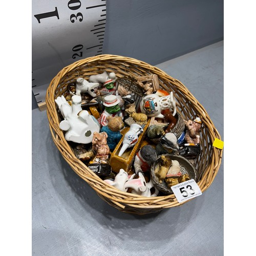 53 - Basket collectable figures wade whimsies etc