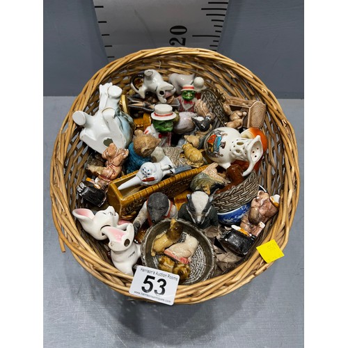 53 - Basket collectable figures wade whimsies etc