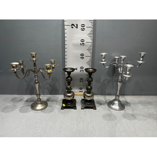 55 - Pair candelabras + pair candle sticks