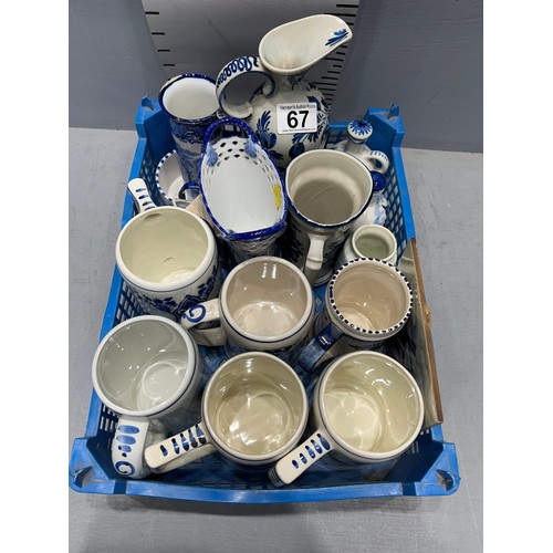 67 - Box delft blue tankards, jug vase etc