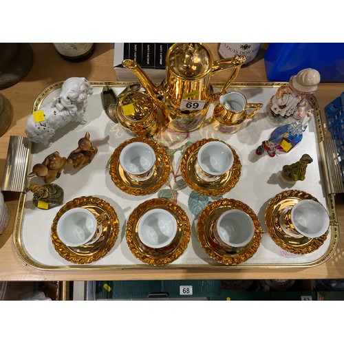 69 - Gold coloured continental coffee set + wade etc