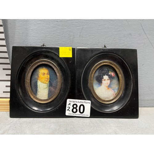 80 - Pair black framed miniatures