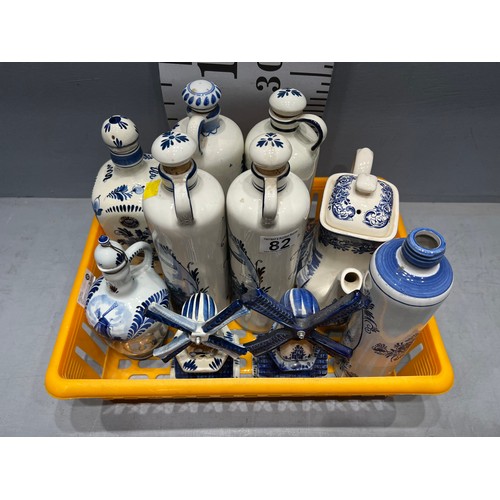 82 - Tray delft windmills, bottles etc