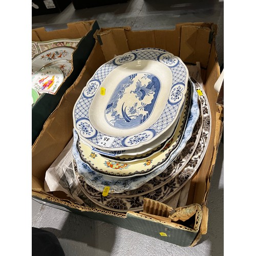 88 - 2 Boxes meat plates etc clarice cliff, masons, blue/white etc