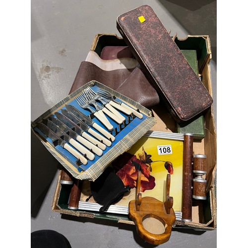 108 - Box of collectables in several boxed vintage knife sets