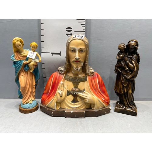 129 - 3 Religious figures inc Jesus bust