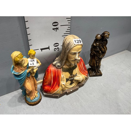 129 - 3 Religious figures inc Jesus bust