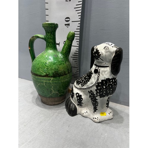 151 - Victorian staffordshire a/f dog + early pitcher