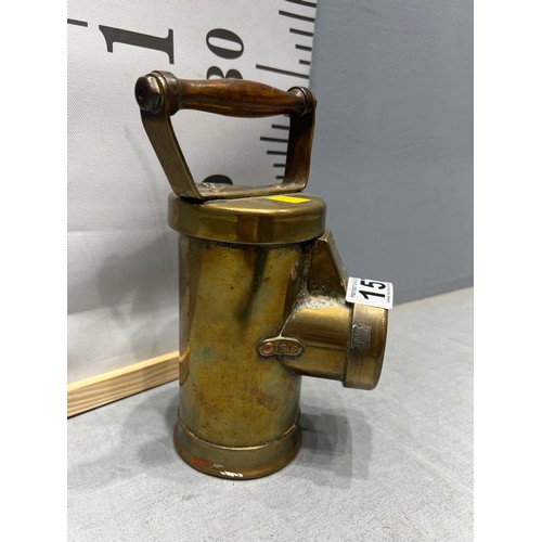 157 - Early brass ceag lamp/miners lamp all stamped to base