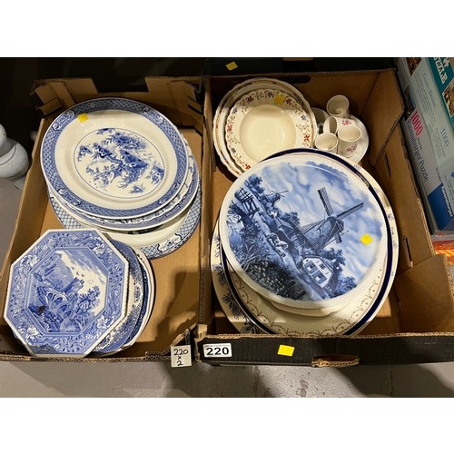 220 - Collection of Blue & White pottery in 2 box's inc delft