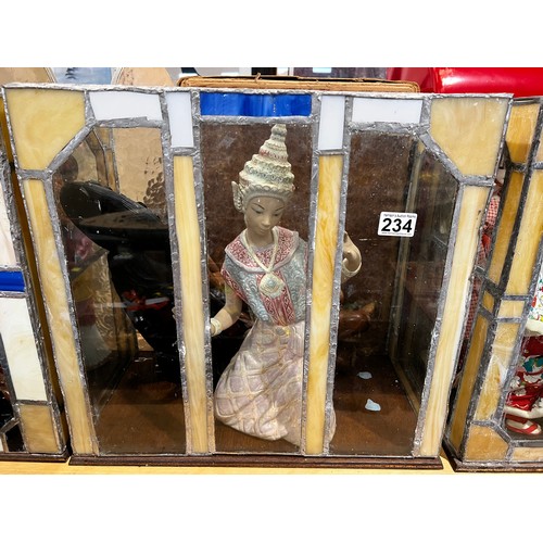 234 - Collection of Japanese figures in leaded glass display case (case a/f)