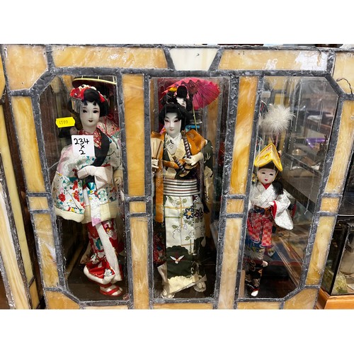 234 - Collection of Japanese figures in leaded glass display case (case a/f)