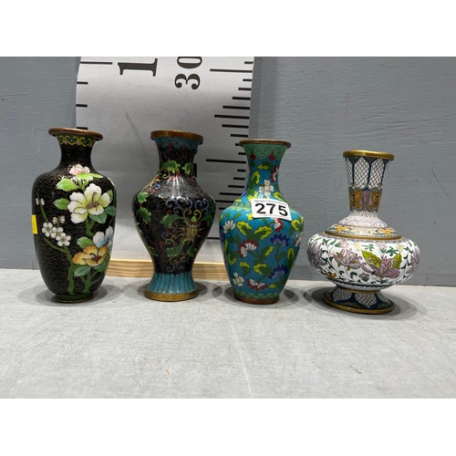 275 - 4 early cloisonne vases