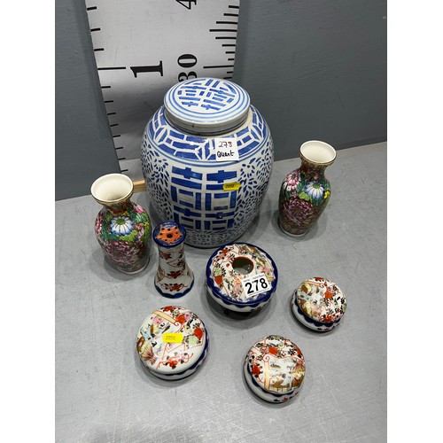 278 - Quantity Chinese + Japanese vases + lidded jars