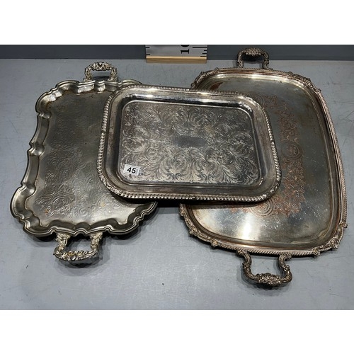 45 - 3 Large silver plate trays