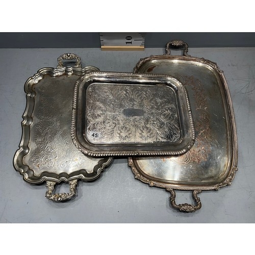 45 - 3 Large silver plate trays