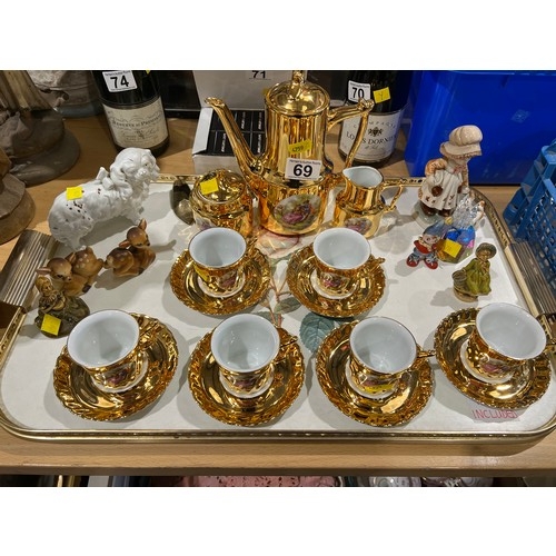 69 - Gold coloured continental coffee set + wade etc