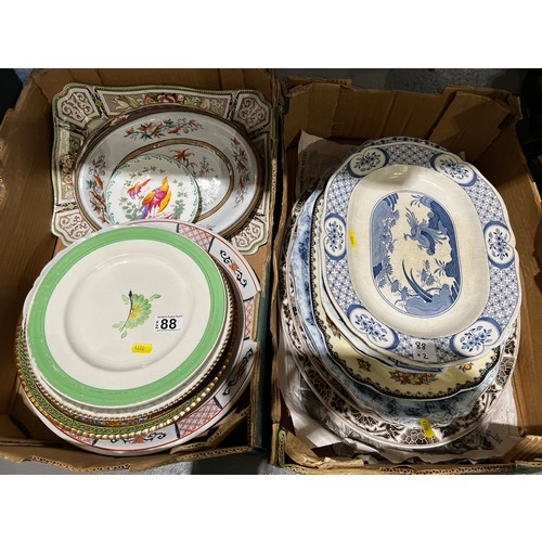 88 - 2 Boxes meat plates etc clarice cliff, masons, blue/white etc