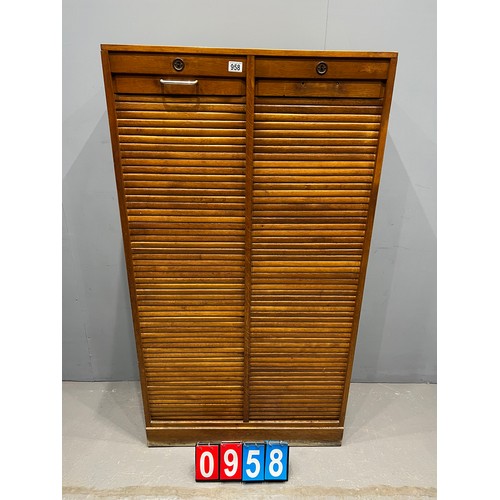 958 - Early 20th century oak double roller door cabinet