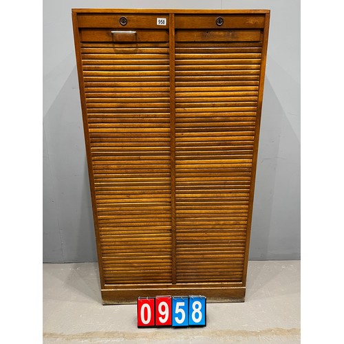 958 - Early 20th century oak double roller door cabinet