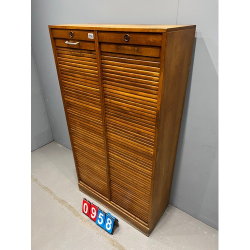 958 - Early 20th century oak double roller door cabinet