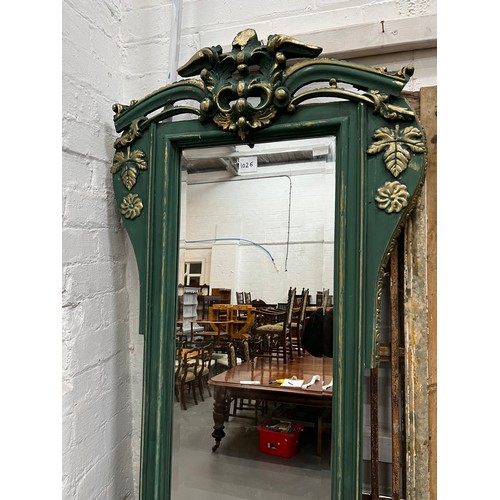 1026 - Large green ornate hall mirror. 92