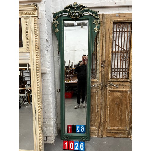 1026 - Large green ornate hall mirror. 92