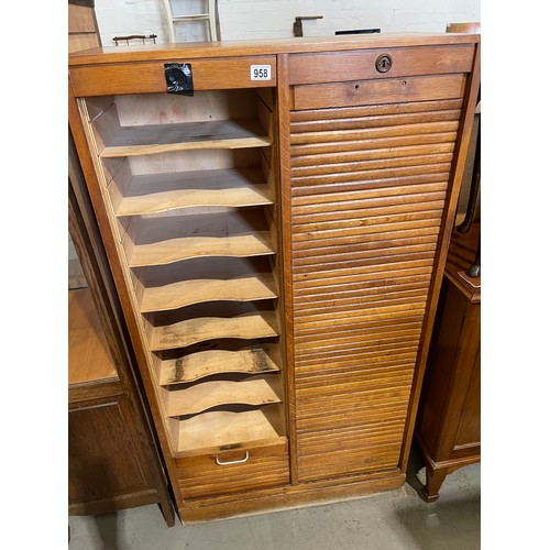 958 - Early 20th century oak double roller door cabinet