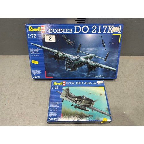 2 - 5 Revell model kits, torpedo fighter dornier do 217k arado ar-240 a-02, messerschmiff p1099 b/1, jun... 